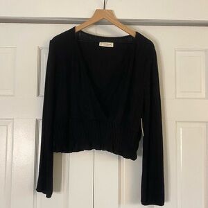 Lucky Brand black blouse with long sleeves. flattering V-neckline